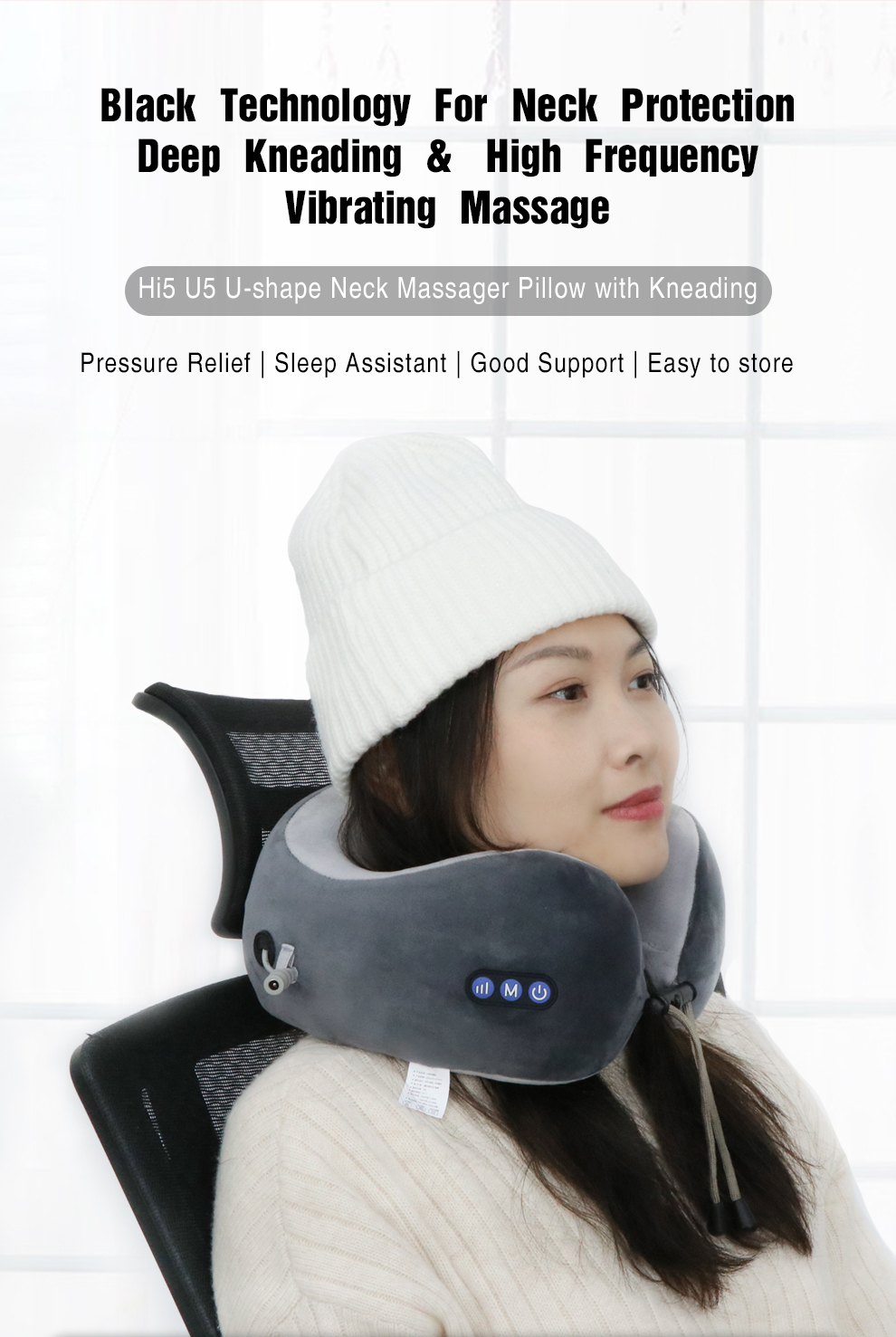 Hi5 U-shape Neck Pillow Massager with Kneading Fatigue Relief